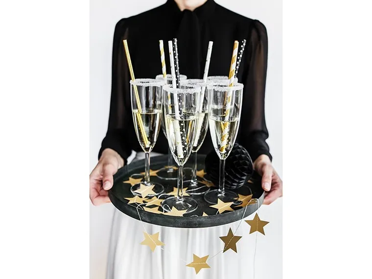 PartyDeco, słomki papierowe, kropki, czarno-białe, 19,5 cm, 10 szt.