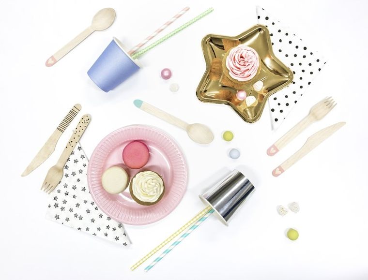 PartyDeco, słomki papierowe, paski, różowe, 19,5 cm, 10 szt.