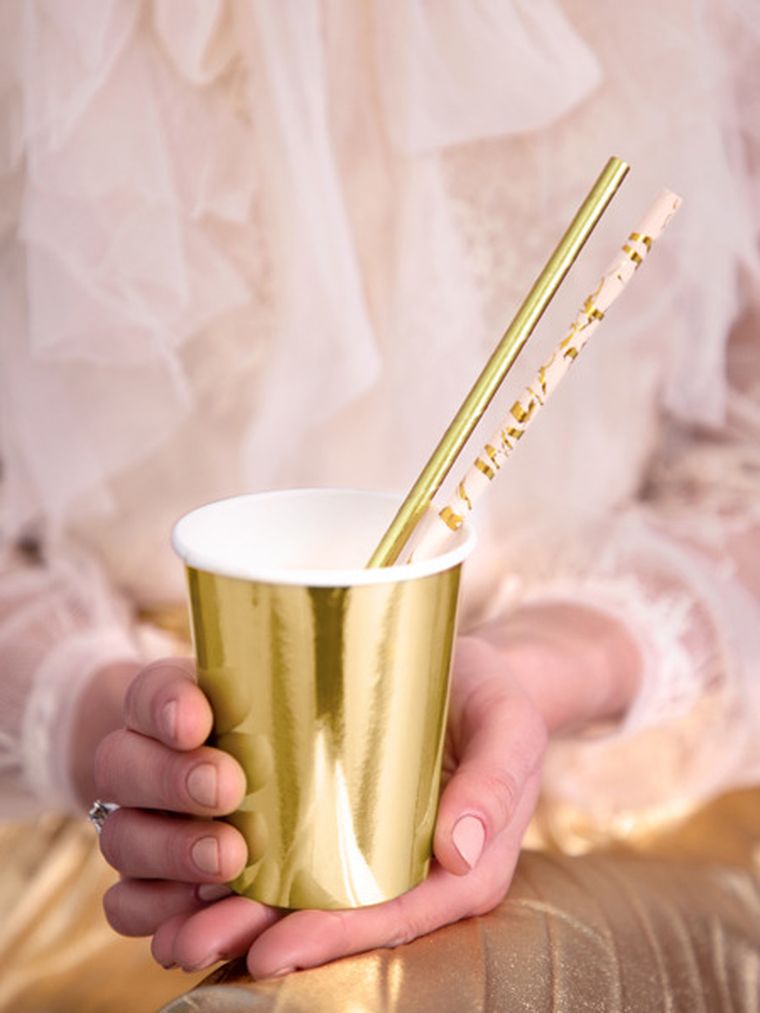 PartyDeco, słomki papierowe, pudrowy róż, 19.5 cm, 10 szt.