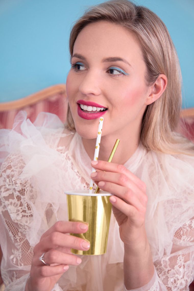 PartyDeco, słomki papierowe, złoty, 19.5 cm, 10 szt.