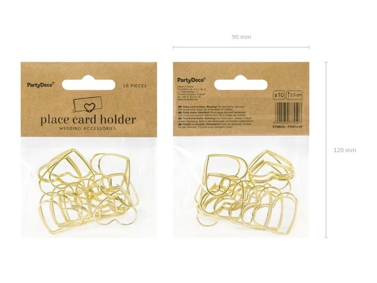 PartyDeco, stojaki na winietki serca, złoty, 2,5 cm, 10 szt.
