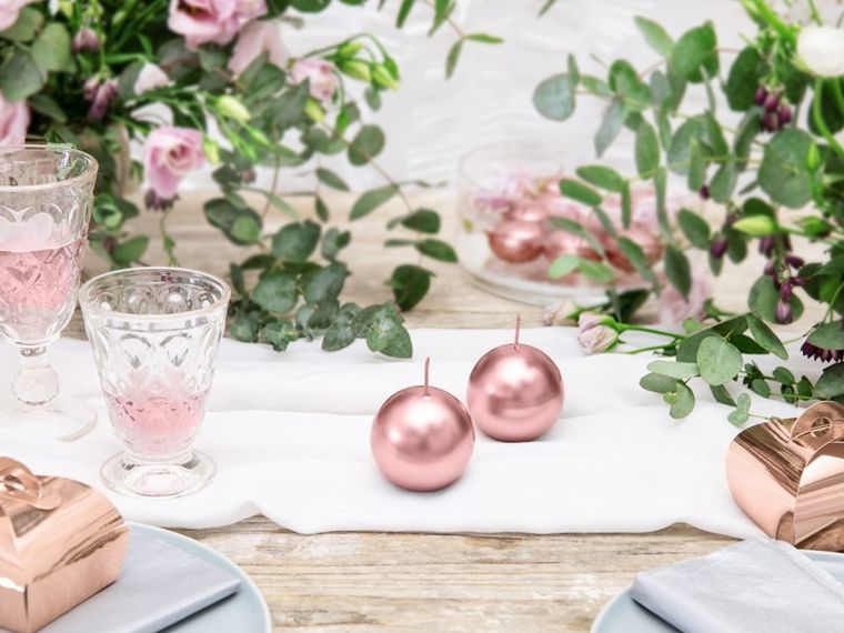 PartyDeco, świeca metalizowana kula, różowe złoto, 6 cm, 10 szt.