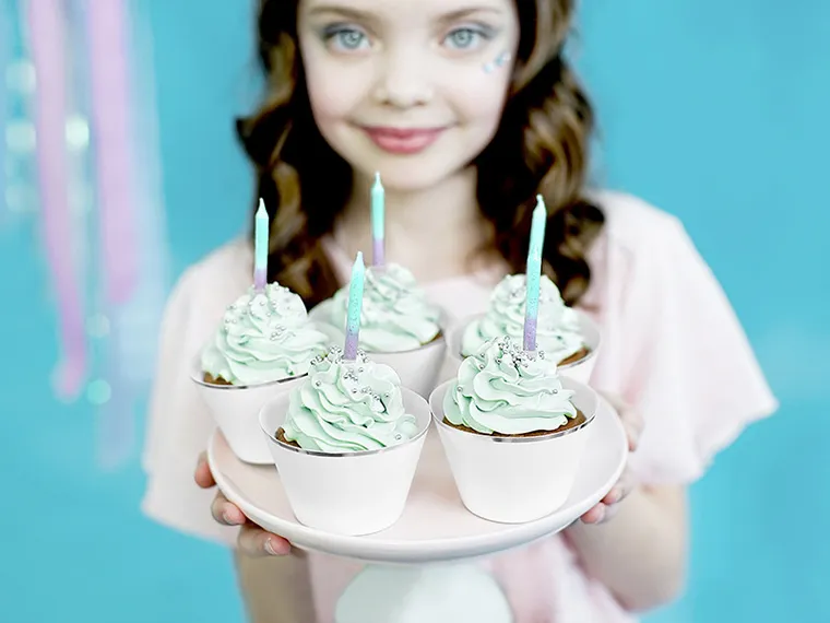 PartyDeco, świeczki urodzinowe na tort, ombre, 6 cm, 20 szt.