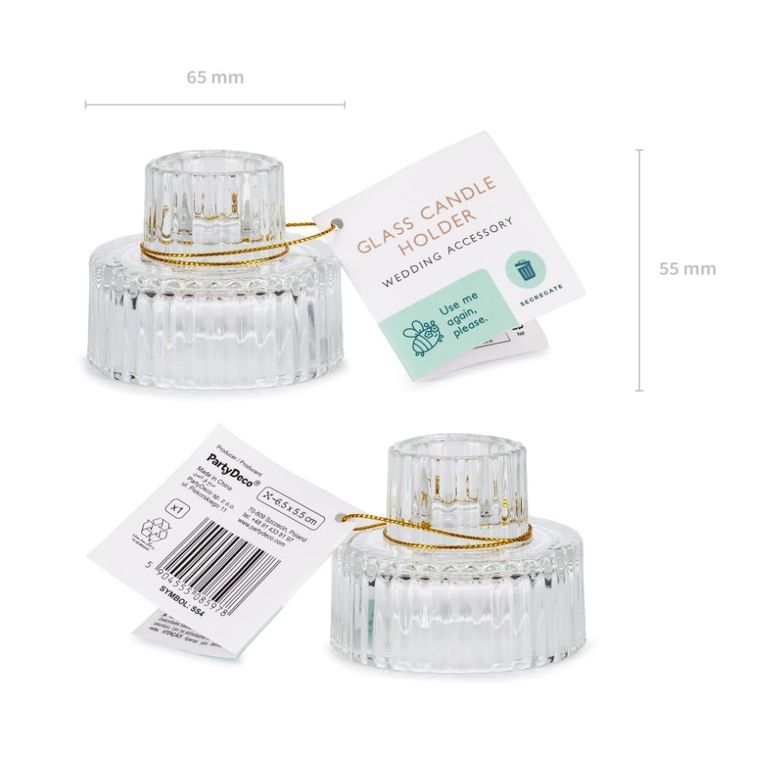 PartyDeco, świecznik szklany z rantem 2w1, 6.5-5.5 cm, 4 szt.