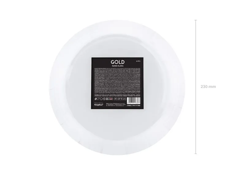 PartyDeco, talerzyki papierowe, złote, 23 cm, 6 szt.