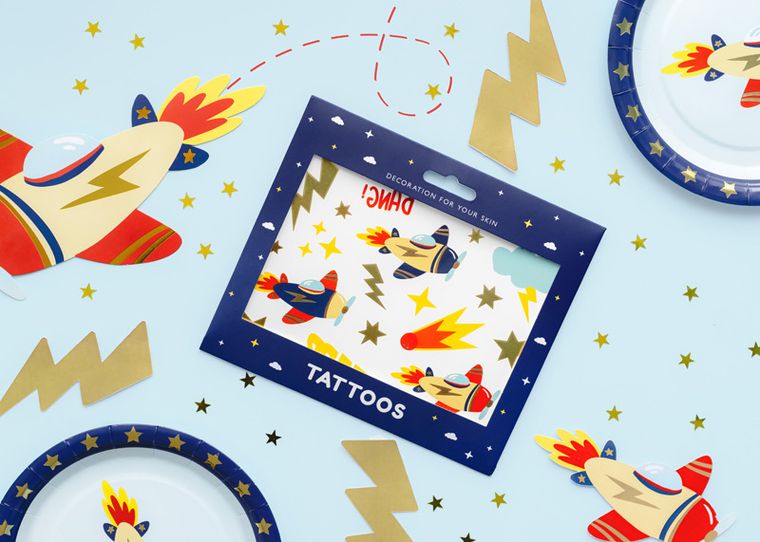 Partydeco, tatuaże zmywalne, samoloty, 11 szt.