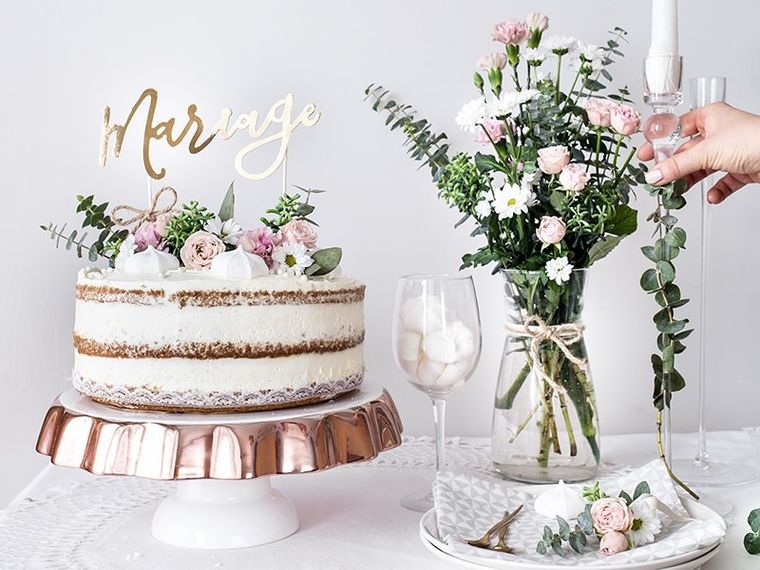 PartyDeco, topper, dekoracja na tort weselny, mariage, złoty, 22,5 cm