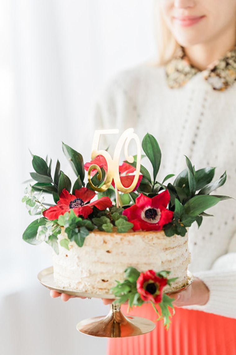 PartyDeco, topper na tort "50", złoty, 20.5 cm, 1 szt.