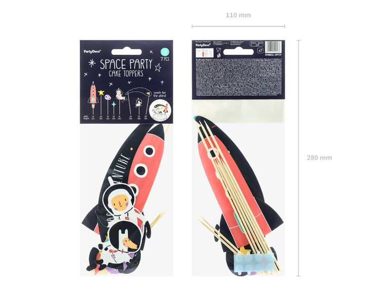 PartyDeco, topper na tort Kosmos, 9,5-24,5 cm, 7 szt.