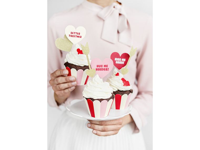 PartyDeco, toppery, dekoracje do muffinek, Sweet Love-serca, 11 cm, 6 szt.