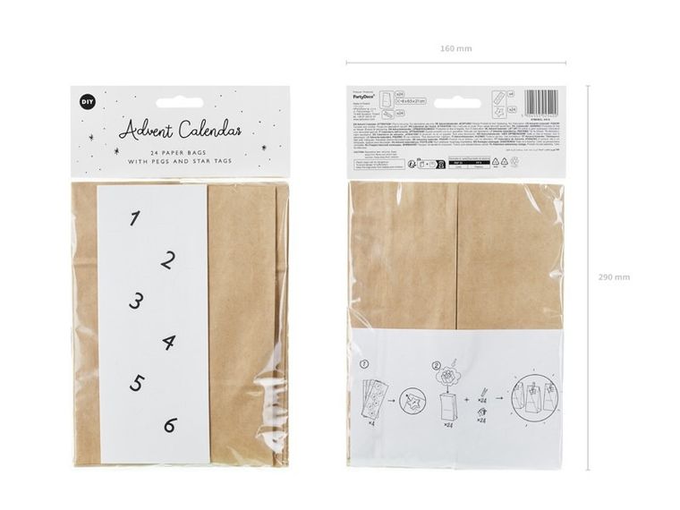PartyDeco, torebki, kalendarz adwentowy, 24 szt.