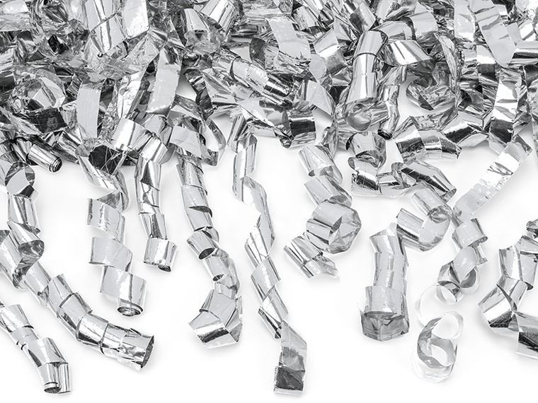 PartyDeco, tuba z serpentynami, srebrny, 40 cm