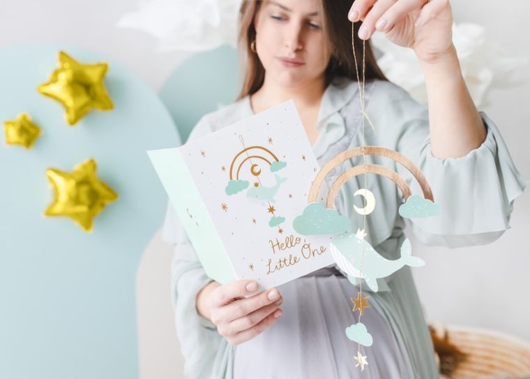 PartyDeco, Wieloryb, kartka z kopertą, tiffany blue, 14-20 cm