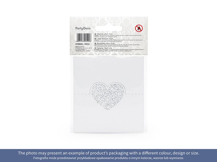 PartyDeco, wizytówki na stół, serce, białe, 10 szt.