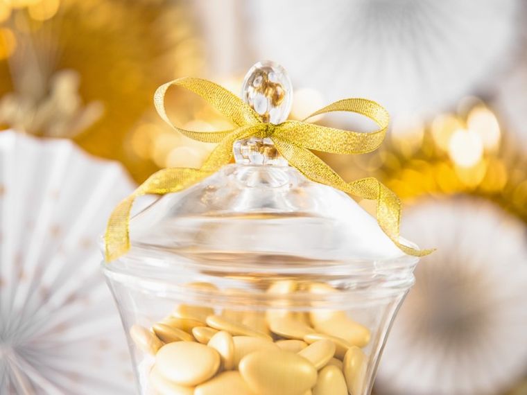 PartyDeco, wstążka ozdobna plastikowa do dekoracji prezentów, złoty, 5 mm, 225 m