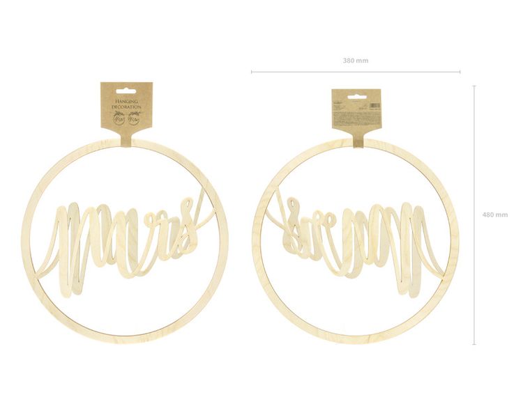 PartyDeco, zawieszki dekoracyjne Mr Mrs, 38 cm, 2 szt.