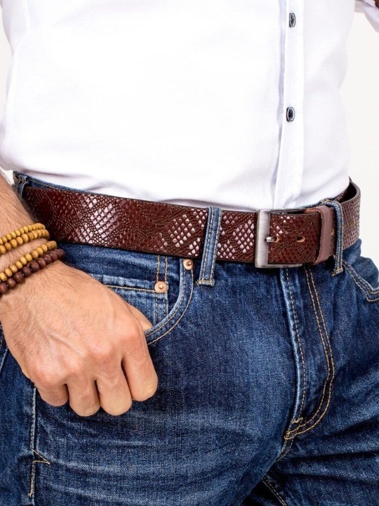 Pasek męski, brązowy, skórzany, Rovicky