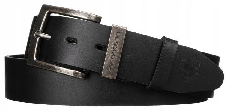 Pasek męski, czarny, skórzany, Peterson