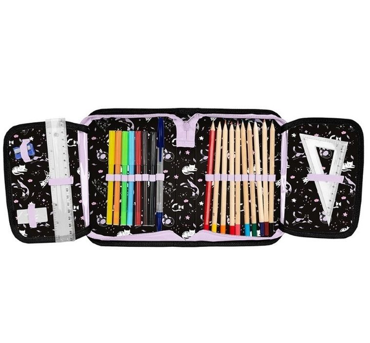 Paso, piórnik rozkładany, pojedynczy, z wyposażeniem, Striped Cat