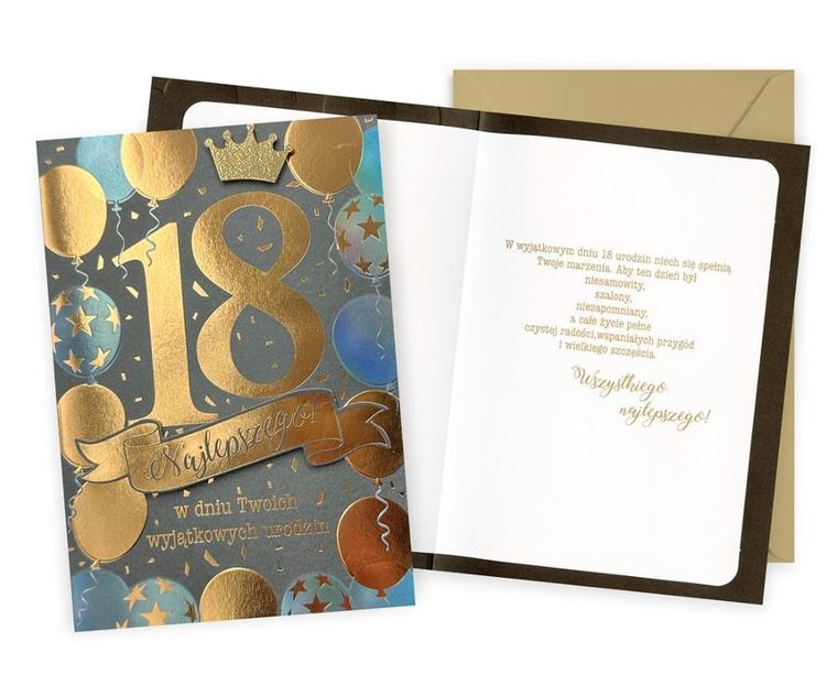 Passion Cards, karnet, Urodziny 18 Cyfry, Osiemnastka, Balony