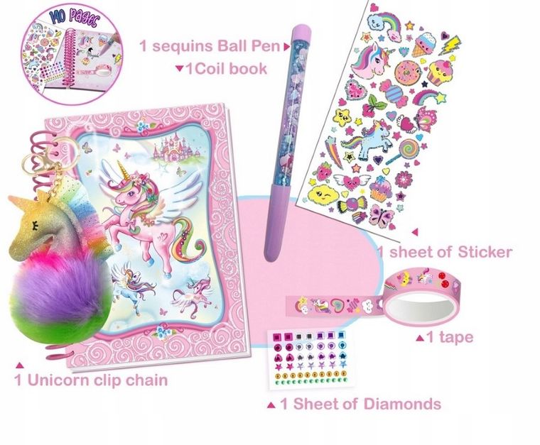 Pecoware, pamiętnik na spirali z breloczkiem, jednorożec