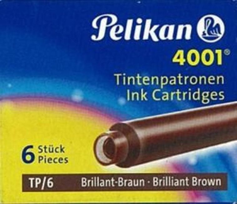 Pelikan, naboje do piór, krótkie, TP/6, brązowe
