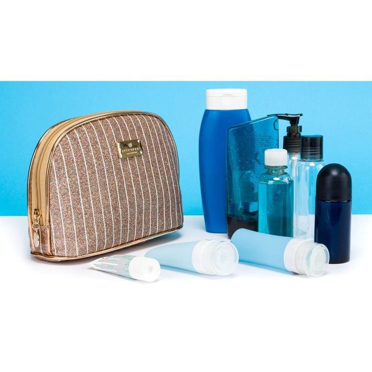 Peterson, kosmetyczka, 1-komorowa, brokatowa, różowe złoto