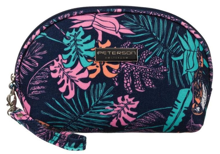 Peterson, kosmetyczka, 1-komorowa, granatowa z botanicznym wzorem