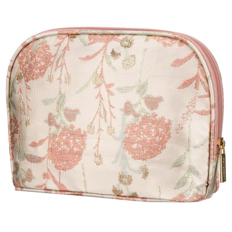 Peterson, kosmetyczka, 1-komorowa, tkanina syntetyczna, różowa z botanicznym wzorem