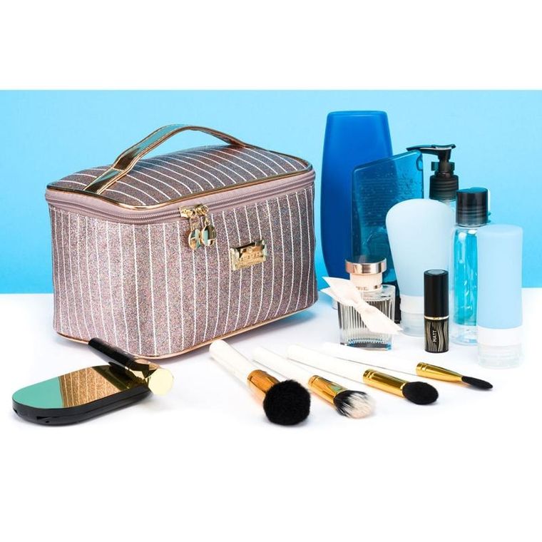 Peterson, kosmetyczka kuferek, brokatowa, różowe złoto