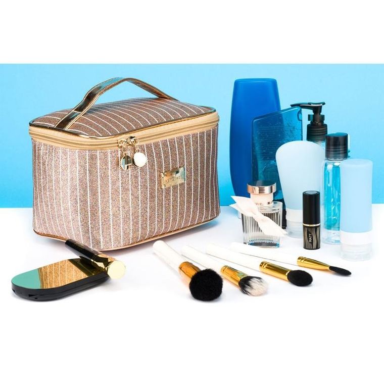 Peterson, kosmetyczka kuferek, brokatowa złota