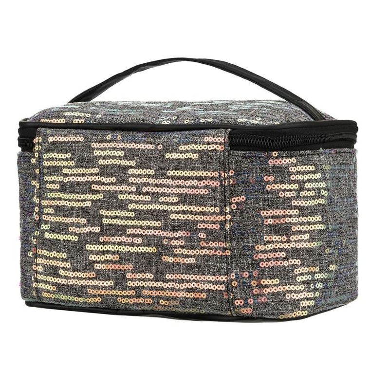 Peterson, kosmetyczka kuferek, cekinowa, szara