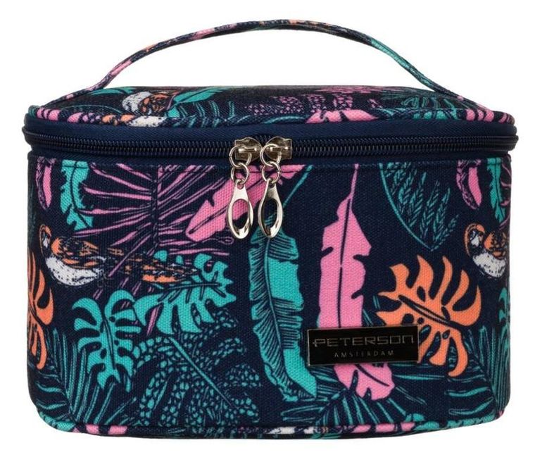 Peterson, kosmetyczka kuferek, granatowa z botanicznym wzorem