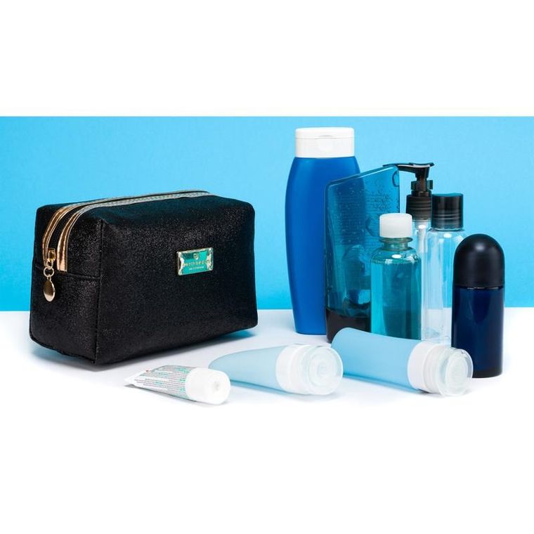 Peterson, kosmetyczka prostokątna, brokatowa, czarna