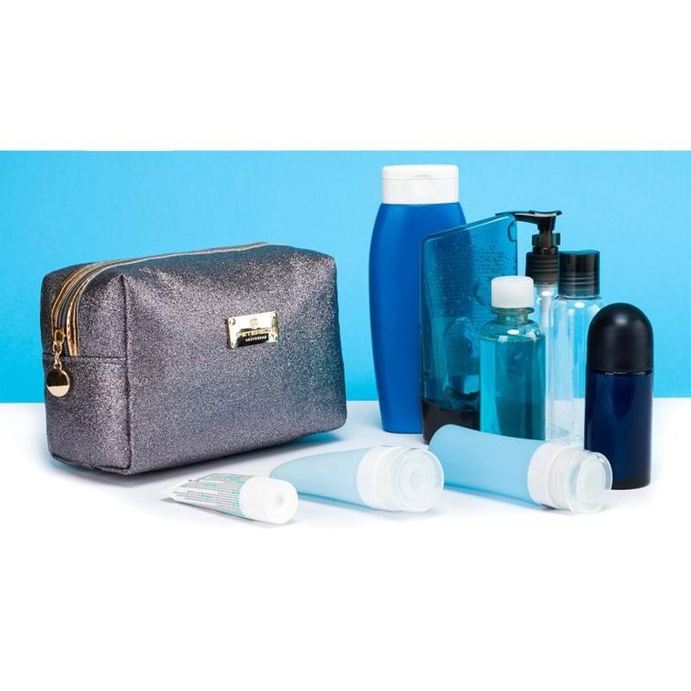 Peterson, kosmetyczka prostokątna, brokatowa, szara