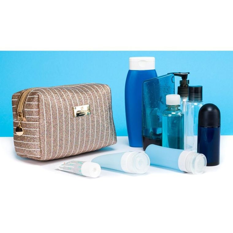 Peterson, kosmetyczka prostokątna, brokatowa, złota