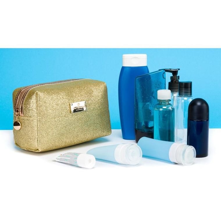 Peterson, kosmetyczka prostokątna, brokatowa, złota