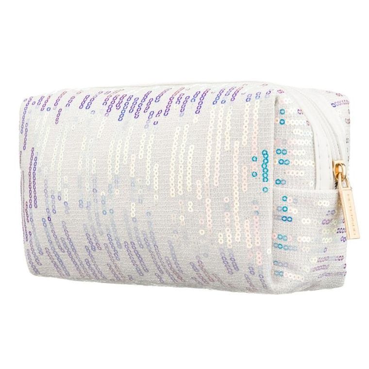 Peterson, kosmetyczka prostokątna, cekinowa, biała