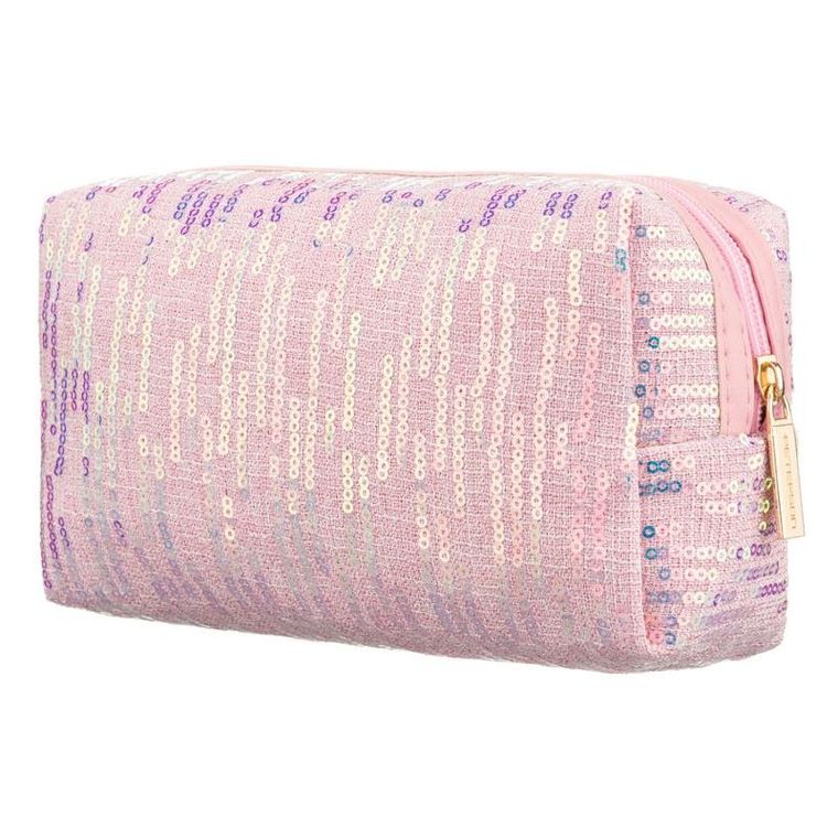 Peterson, kosmetyczka prostokątna, cekinowa, różowa