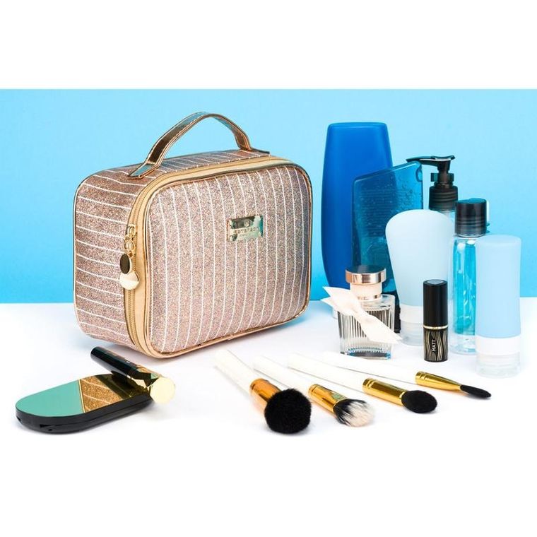 Peterson, kosmetyczka z uchwytem, brokatowa, złota