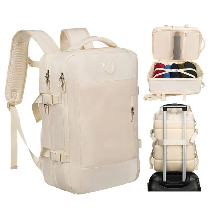 Peterson, plecak podróżny z siatkowaną przegrodą i paskami kompresyjnymi, ecru