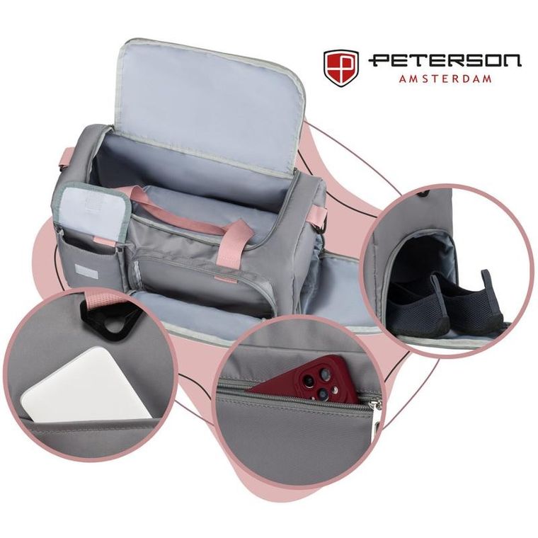 Peterson, sportowa torba podróżna, szaro-różowa