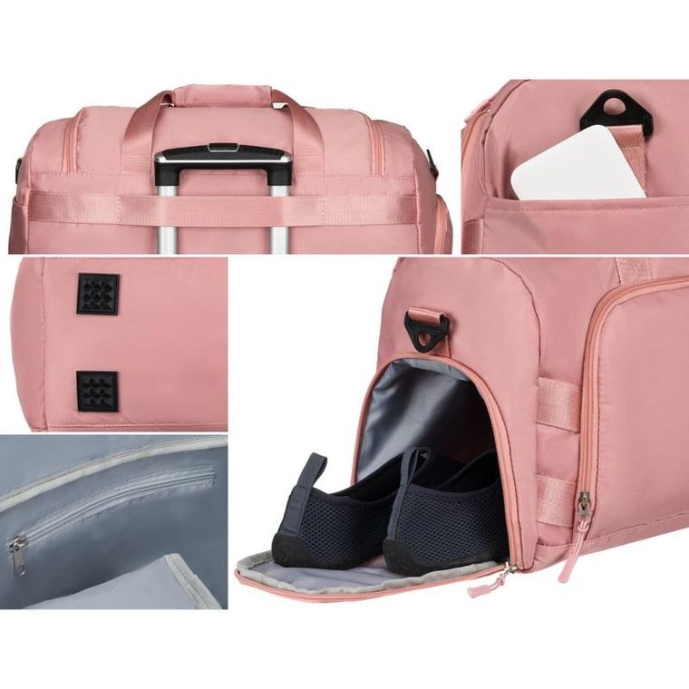 Peterson, torba weekendowo-podróżna z komorą boczną na buty, różowa