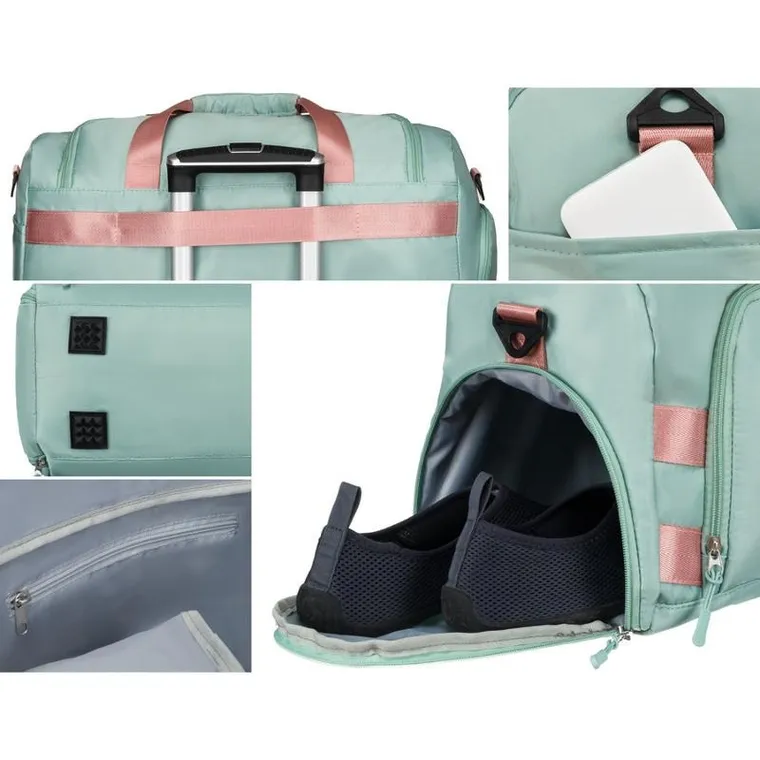 Peterson, torba weekendowo-podróżna z uchwytem na walizkę, zielono-różowa