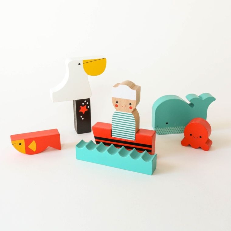 Petit Collage, At Sea, drewniane puzzle figurki, 8 elementów