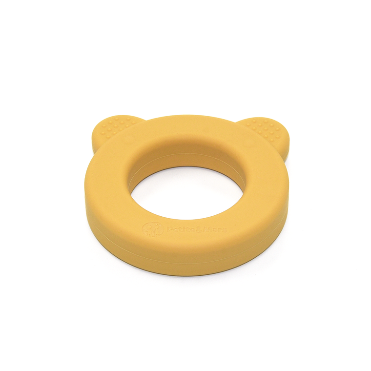 Petite&Mars, Beary, silikonowy gryzak z grzechotką, Intense Ochre, 0m+