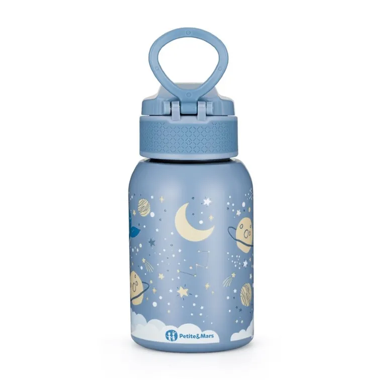 Petite&Mars, butelka termiczna ze stali nierdzewnej ze słomką, whale song , 350 ml