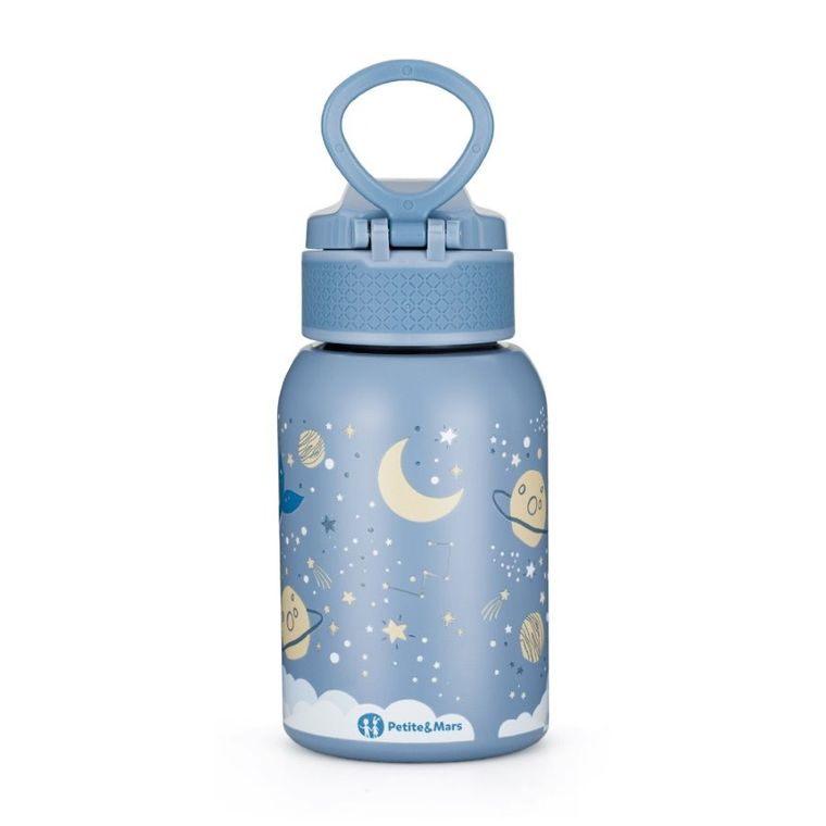 Petite&Mars, butelka termiczna ze stali nierdzewnej ze słomką, whale song, 350 ml