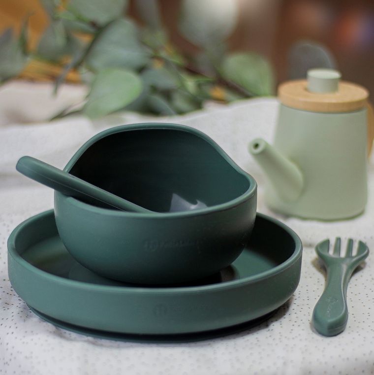 Petite&Mars, Take&Match, silikonowe sztućce, Misty Green, 6m+