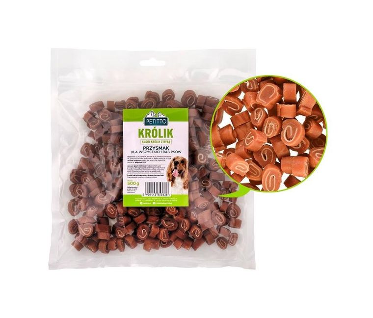 Petitto, Sushi, królik z rybą, przysmak dla psa, 500g